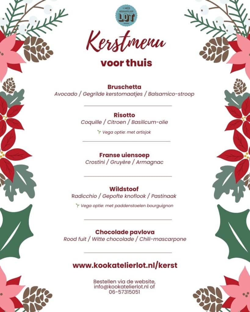 Kerstmenu Kookatelier Lot Culemborg 2023